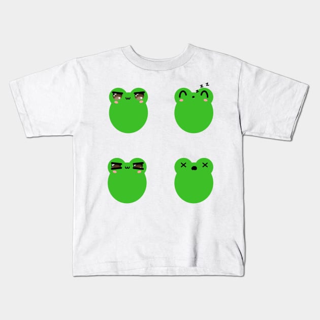 Cute frog face expressions v3 Kids T-Shirt by Catphonesoup